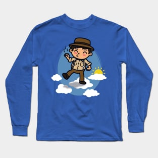 Cute Kawaii Man Walking On The Clouds Funny Cartoon Long Sleeve T-Shirt